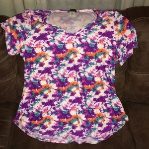 Short sleeve V neck multi color top
